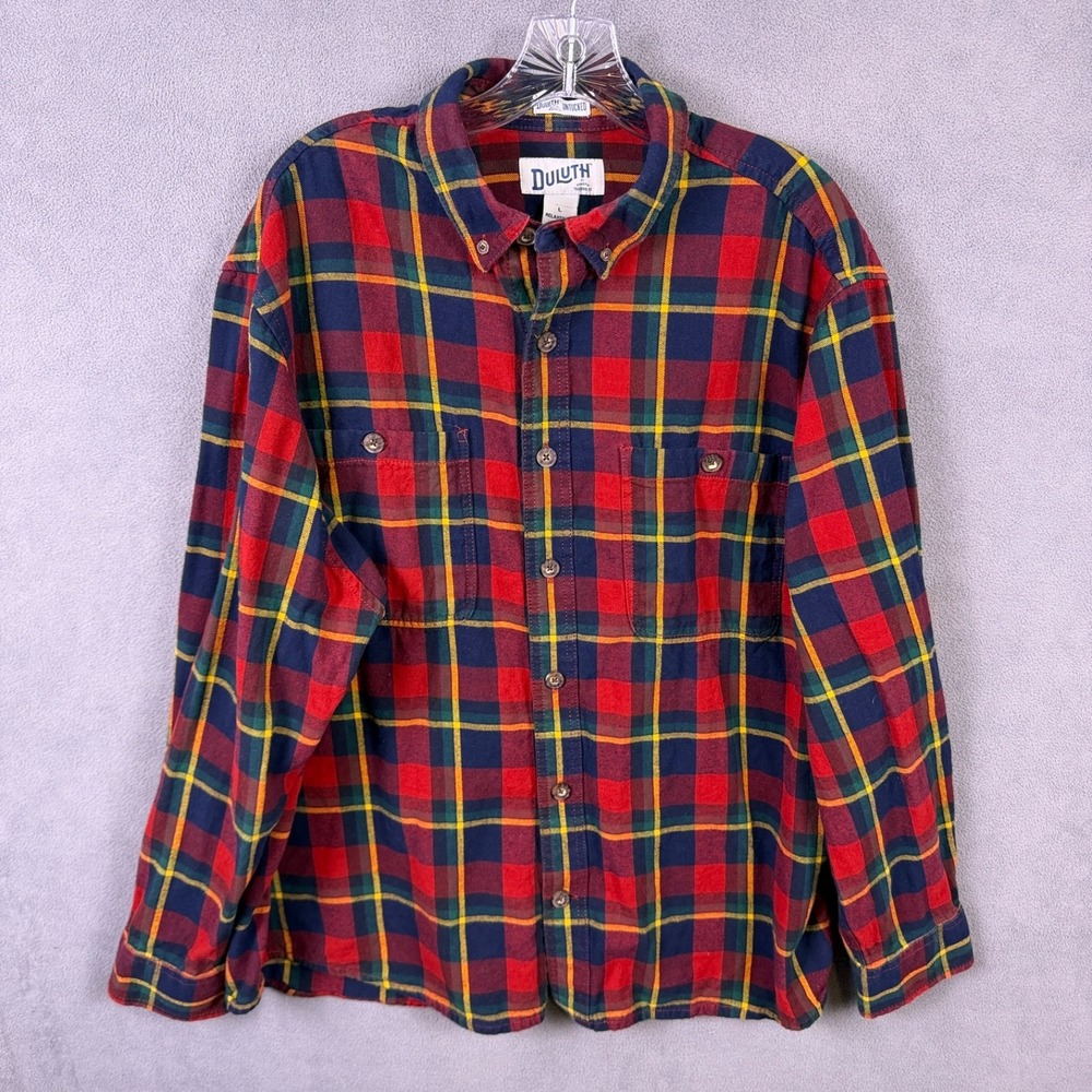 Duluth Mens Shirt L Untucked Plaid Flannel Outdoors Lumberjack Multicolor Hiking